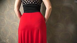 Gay man enjoys a hot milf in a dress with visible panty line