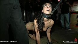 European bondage slave bound and anally penetrated in a public bar