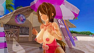 Hentai chick with big ass and boobs in swimsuit swims and gets fucked