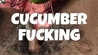 Close up and personal look at amateur BDSM action with squirting black beauty
