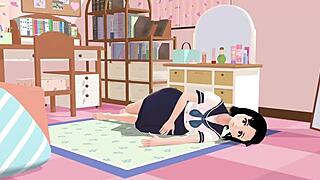 Asian schoolgirl in sailor uniform poses in her room