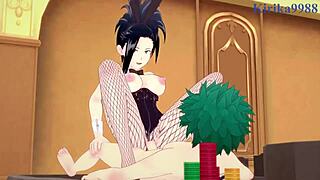 Mina Ashido dan Momo Yaoyorozu tim dengan Izuku Midoriya untuk seks bunny girl intens