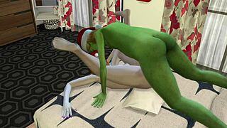 Tenåring bøyd over av gammel mann i 3D-tegnefilm Grinch-scene