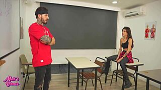 when i get home late i meet a new teacher with a very big cock that makes me enjoy pleasure in the classroom