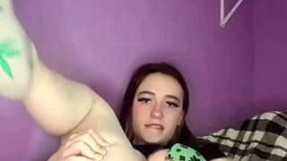 Hey, watch this young amateur teen pull panties aside to rub her puffy pussy.