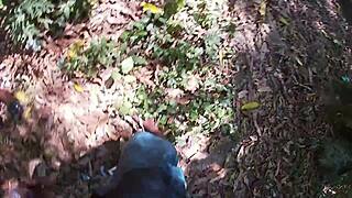 Ebony teen blowjob in woods