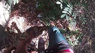 Ebony teen blowjob in woods