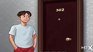 Summertimesaga hot bathroom bang with group blowjob and babe in anime hentai!