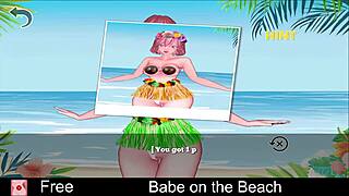 babe plays game on the beach in hentai style