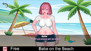 babe plays game on the beach in hentai style