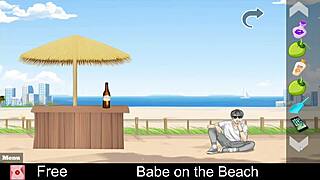babe plays game on the beach in hentai style