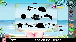babe plays game on the beach in hentai style