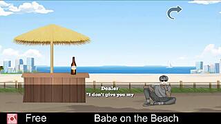 babe plays game on the beach in hentai style