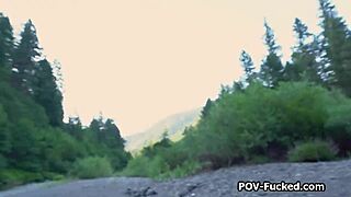 I fucked a busty brunette stranger by the river in nature