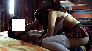 Schoolgirl gets fucked hotly in hotel with skirt on