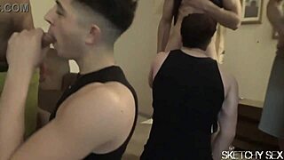 Butt Action with Sloppy Bareback in Gay Orgy