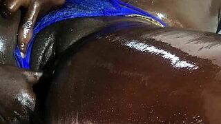 The housewife receives a relaxing massage from the muscular therapist