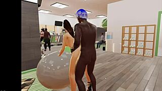 Young girl bent over for anal assfucking with monster cock in gym!