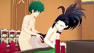 Mina Ashido and Momo Yaoyorozu team up with Izuku Midoriya for intense bunny girl sex