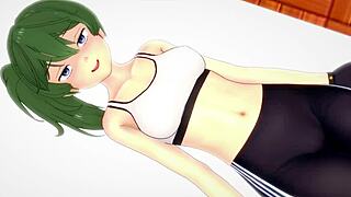 Asian girl in sportswear plays with big cock