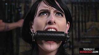 Busty submissive rides sybian bound by dom