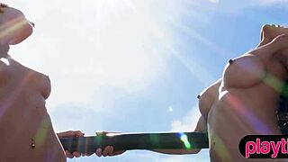 two petite teen 18+ girls engage in interracial lesbian oral sex