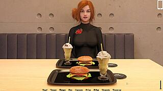 Redhead licks ass in wild restaurant cartoon game.