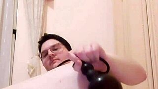 Hey, insane gay anal with inflatable plug and self-fist