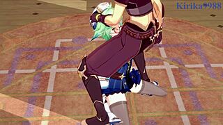 Sucrose and Hu Tao have intense sex with Aether.