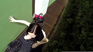 out-of-town gal gets bent over and fucked doggystyle with blowjob and facial outside 😏