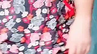 Pink shirt sissy crossdresser shemale RIDES in black mini skirt with BIG BUTT action.