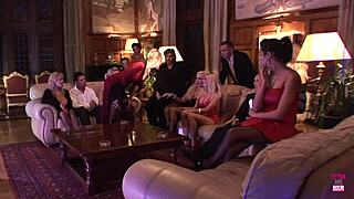 A Brunette's Funeral Becomes A Group Sex Fest With Deepthroat And Licking In Costumes