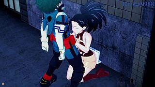 In My Hero Academia Hentai, Mina Ashido and Momo Yaoyorozu Have Intense Sex with Izuku Midoriya, Featuring Big Tits and Creampie