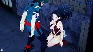 In My Hero Academia Hentai, Mina Ashido and Momo Yaoyorozu Have Intense Sex with Izuku Midoriya, Featuring Big Tits and Creampie