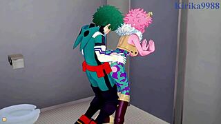 In My Hero Academia Hentai, Mina Ashido and Momo Yaoyorozu Have Intense Sex with Izuku Midoriya, Featuring Big Tits and Creampie