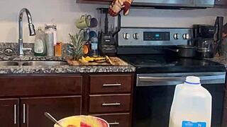 curvy ebony bbw teases with banana pudding while showing off natural tits.