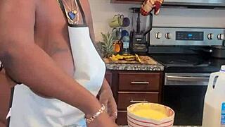 curvy ebony bbw teases with banana pudding while showing off natural tits.