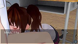 karin gives oral under the desk in school blazer