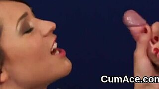 Nasty babe swallows every drop of cum on her face