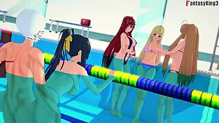 Cartoon Akeno Craves Public Pool Action