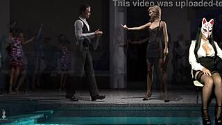 Anime babe in heels flashes upskirt legs and big tits