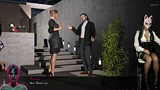 Anime babe in heels flashes upskirt legs and big tits