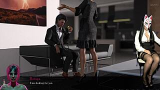 Anime babe in heels flashes upskirt legs and big tits