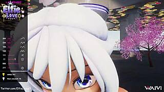 Pov Blowjob From Hentai Vtuber Elfie Love In 3D Vrchat Mmd With Cum On Face And Close Up Webcam Action.