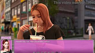 Petite Redhead Enjoys Ramen While Summer Heats Up in City