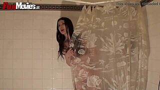 German plumber jerks off on babe's tits after steamy shower.