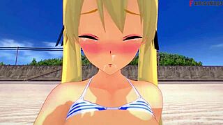 Marie Rose in bikini gets wild on beach with fantasyking3 cartoon banging