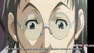 Oude leraar neukt naïeve lesbische leerlingen recht in wilde hentai actie