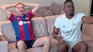 black stud pounds hot wife while cuck watches, asian slut begs for facials