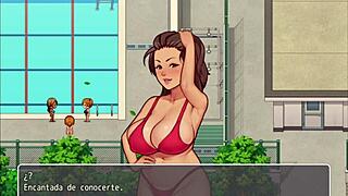hentai game hints at spying on big tits at the countryside pool